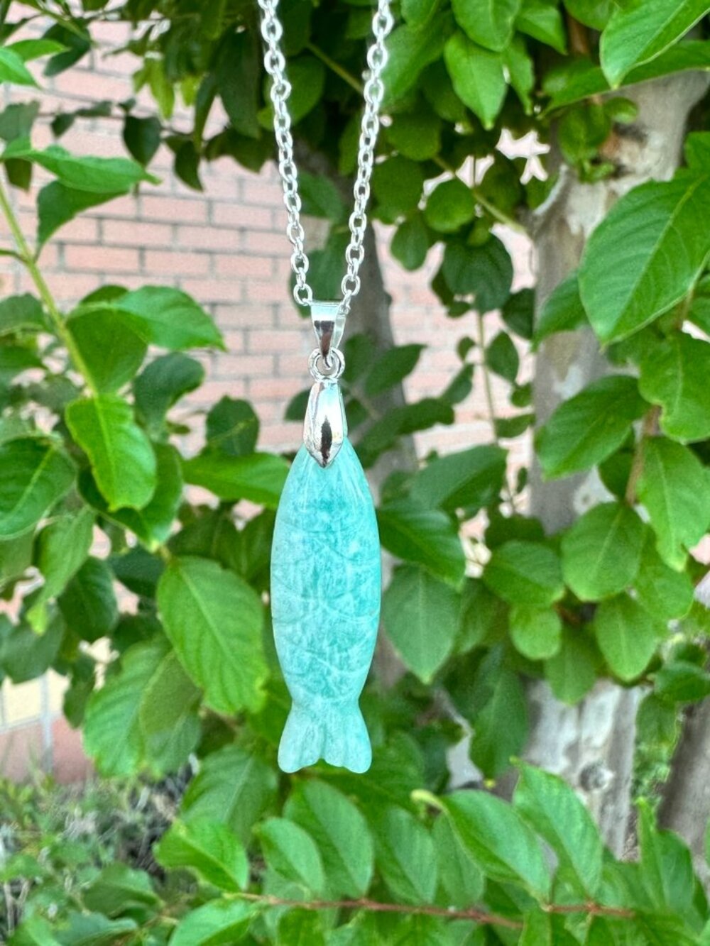 Amazonite Sardine Fish Pendant Necklace